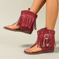Fashion Studded Sandals 2025 New Roman Shoes Low Heel Tassel New Style Sandals Luxury Corrective Toe Clip Boots Women Flip Flops Zpaxo Red 39