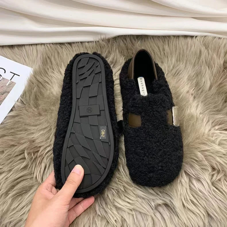 Winter Shoes Women Round Toe Slip-on Female Footwear Loafers Fur