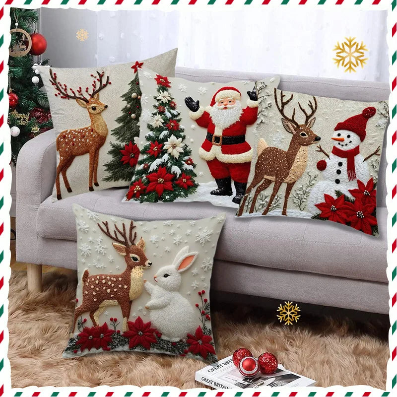 Christmas Themed Cushion Cover Holiday Decor Sofa Pillow Case Linen