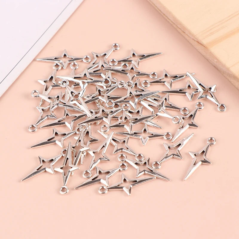 40 Vintage Silver Star Charms 23x10mm DIY Accessories Zpaxo
