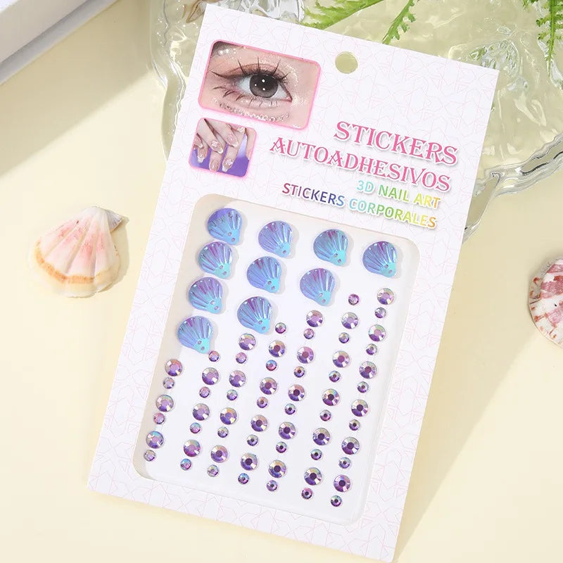 3D Dream Shell Crystal Diamond Patch Face Gems Mermaid Temporary Zpaxo Purple