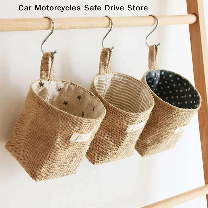 CMCotton Linen Storage Hanging Bags Door Wall Desktop Bathroom