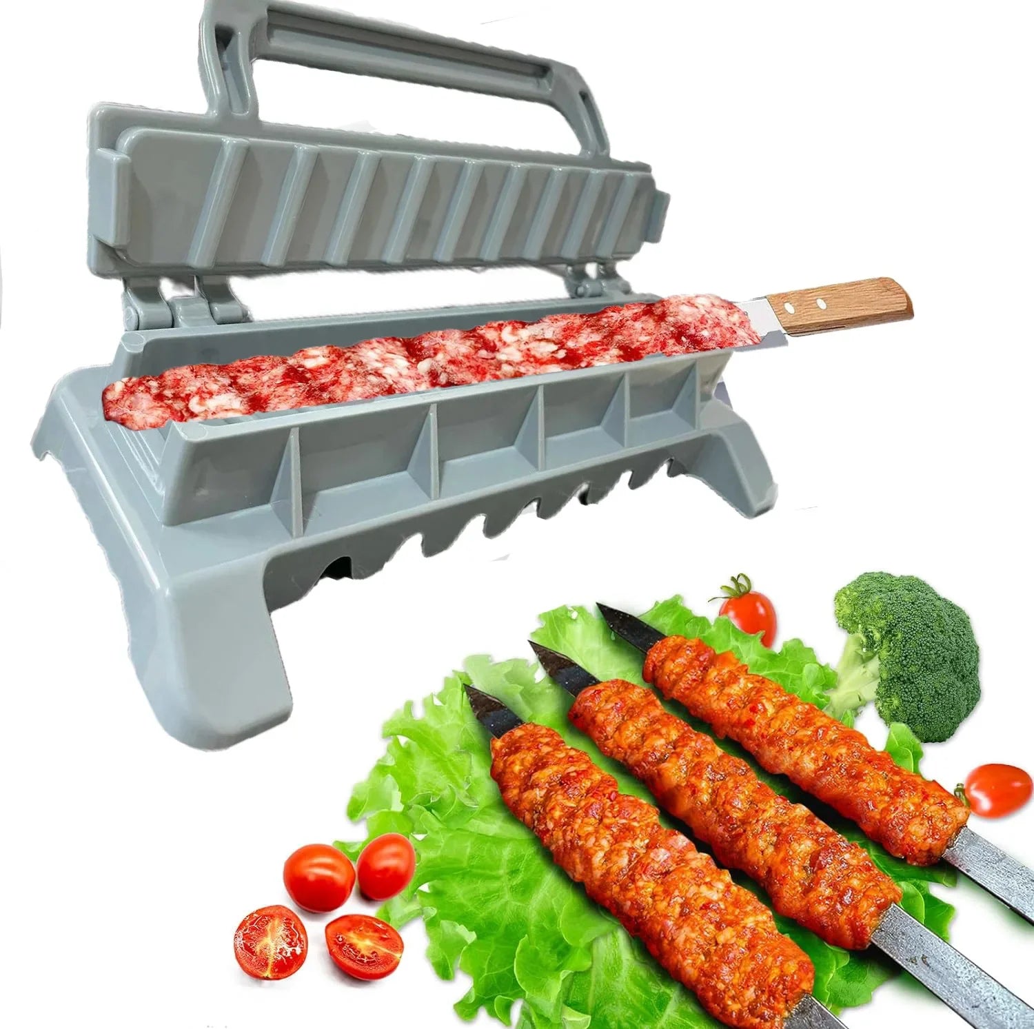 Single Row Kebab Maker Bbq Meat Skewer Machine Press Reusable Plastic