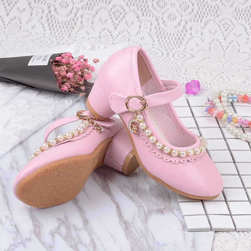 Princess Kids Heels Shoes Dress Party Leather Baby Girls Children's Zpaxo