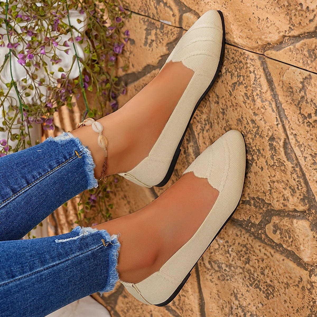 Lightweight Women Flats Shoes Casual Breathable Sneakers Women Knitted Slip on Loafers Lightweight Outdoor Flats Shoes Women Zpaxo