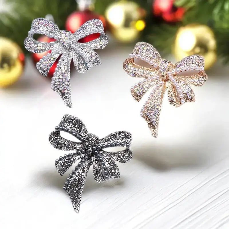 Vintage Fashion Pearl Rhinestone Bowknot Brooches Women Clothing Coat Zpaxo