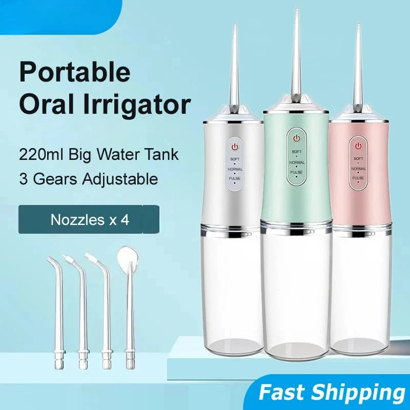 Portable Smart Electric Oral Irrigator 4 Jets 3 Modes USB Rechargeable Cordless Water Flosser Jet Irrigator Dental Teeth Cleaner Zpaxo