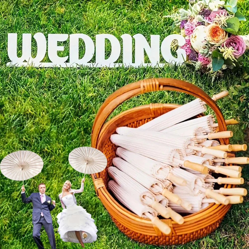 1- White Paper Parasol Umbrellas DIY Photo Cosplay Prop Bamboo Zpaxo