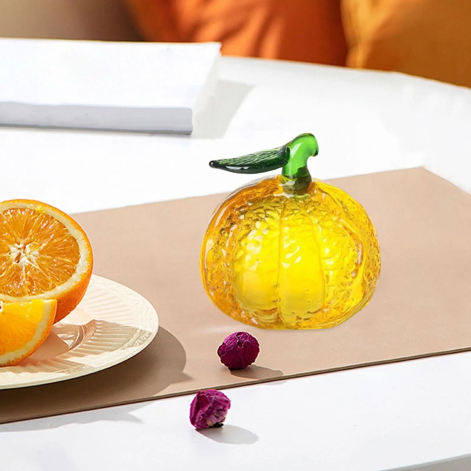 Glass Fruit Figurine Fruit Ornament Paperweight Cute Crafts Miniature Crystal Statue for Desktop Car Home Office Decoration Zpaxo G
