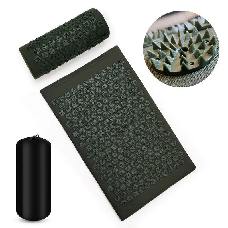 Massager Mat Shakti Mat Massage Yoga Mat Acupressure Relieve Stress Back Body Pain Spike Mat Acupuncture Massage Cushion Zpaxo Army green