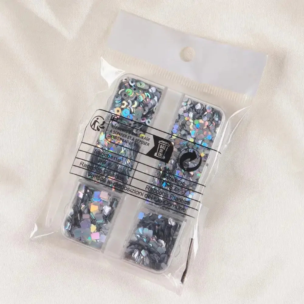 6 Grids Nail Enhancement Laser Glitter Geometric Patterns DIY Manicure Tools Nail Art Sequins Nail Decoration Nail Charms Zpaxo