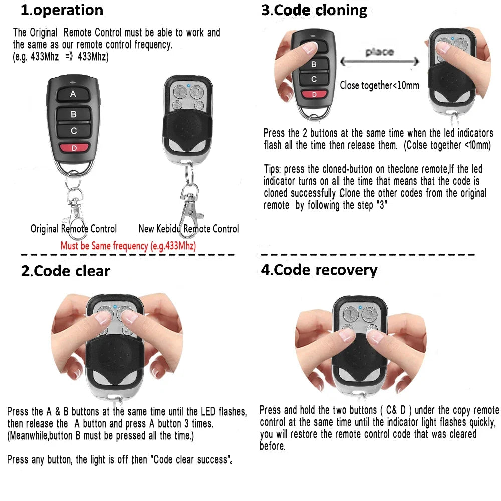 1-50PCS Smart Copy Duplicator 433mhz Remote Control 4 Button Electric Garage Door Gate Remote Cloning 433.92 MHz Transmitter Zpaxo