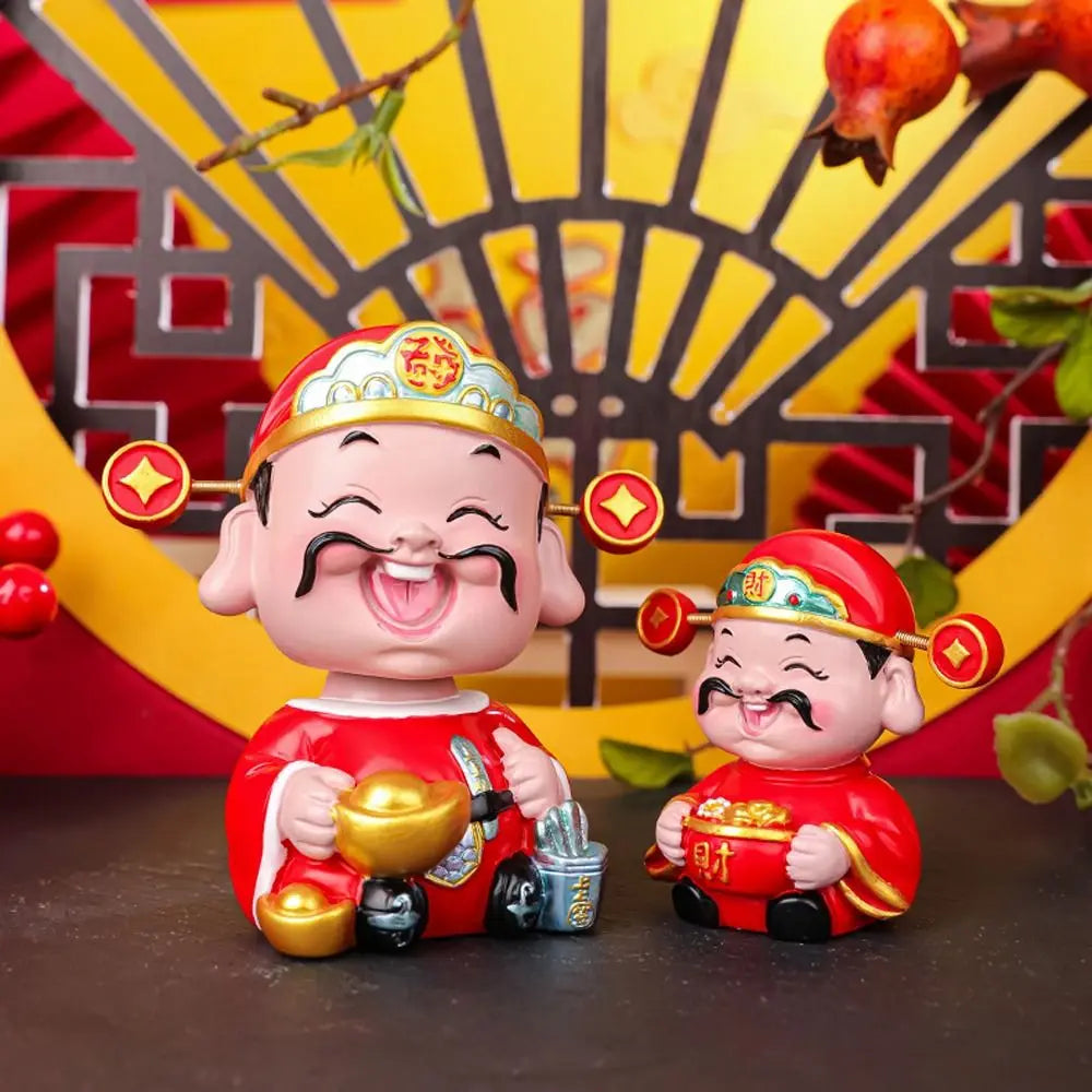Cartoon Chinese God of Wealth Figurine Resin Mini God of Fortune Figurine Blessing Lucky New Year Statue Home Office Accessories Zpaxo