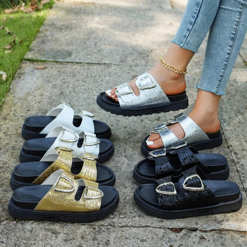 Women's Summer Double Buckle Strap Hollow Out Breathable Comfortable Zpaxo