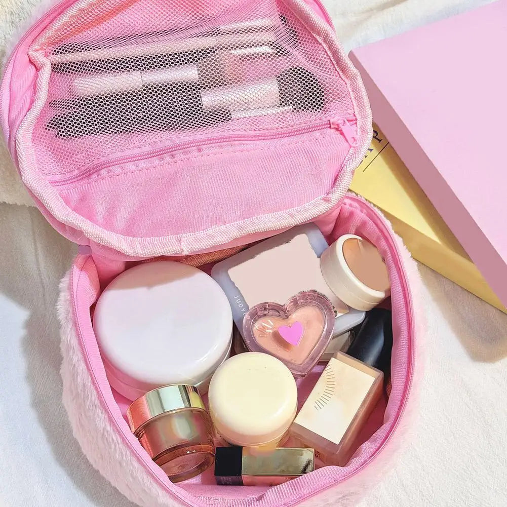 1/2pcs Strawberry Plush Makeup Bag Cute Large Capacity Travel Cosmetic Case Toiletry Pouch with Handle Girls Brush Storage Organ Zpaxo