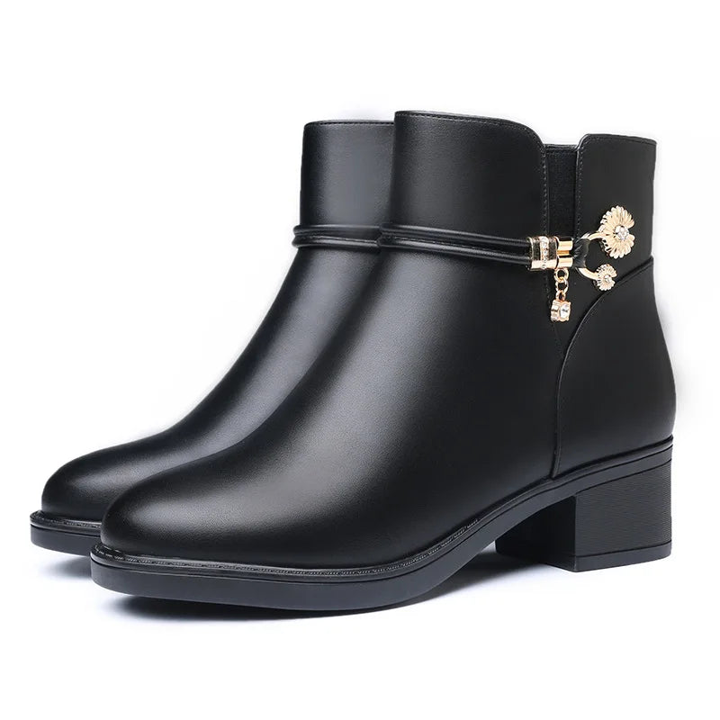 Soft Leather Women's Boots 2023 Spring Winter Thick Wool Lined Woman Zpaxo