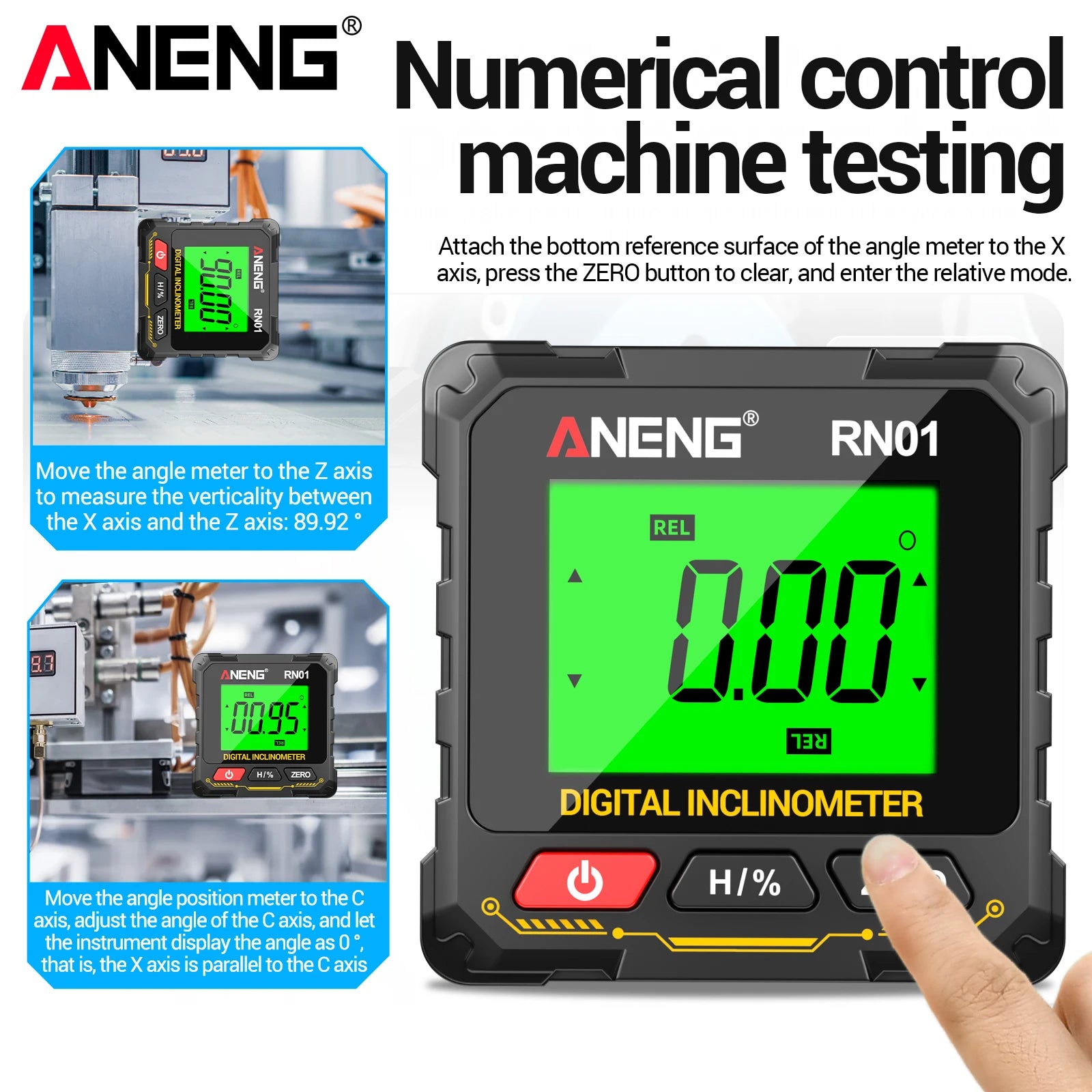 ANENG RN01 Digital Inclinometer 4-Side Strong Mag Angle Gauge 0 05
