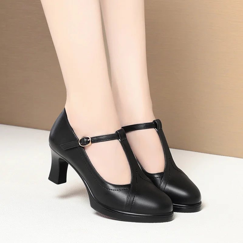 One-line Button Single Shoes Women Summer Thick Heel Model Catwalk Zpaxo HC953 Black 6cm 37 China Mainland