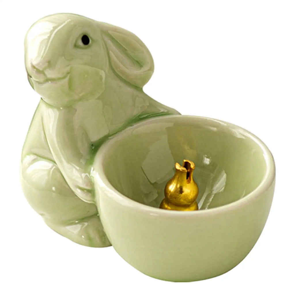 Cute Rabbit Incense Holder New Year Gift Ceramic Aroma Ornaments Incense Burner for Yoga Cabinet Living Room SPA Tea Table Zpaxo green