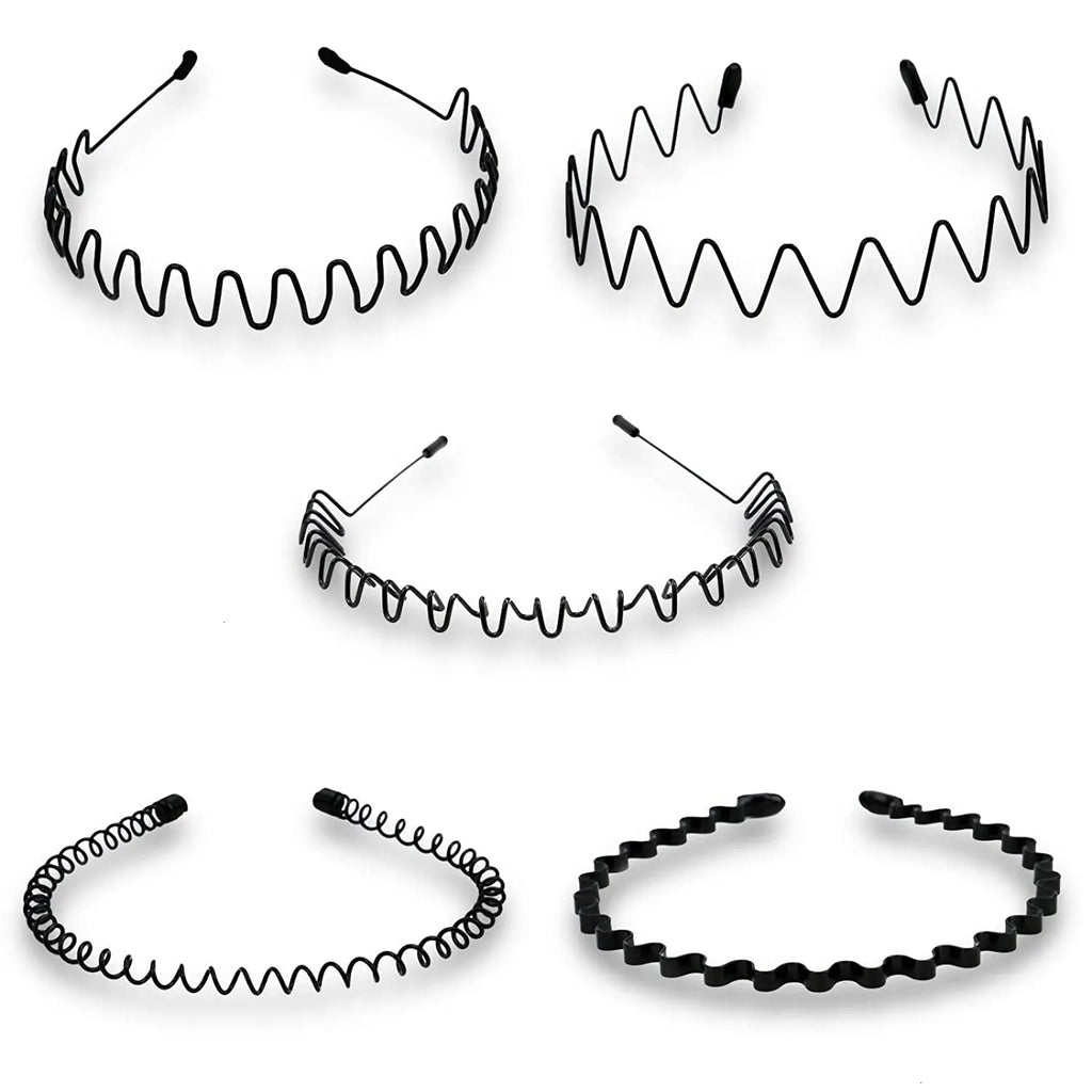 Unisex Black Elastic Non Slip Simple Metal Headbands Men Women Wavy