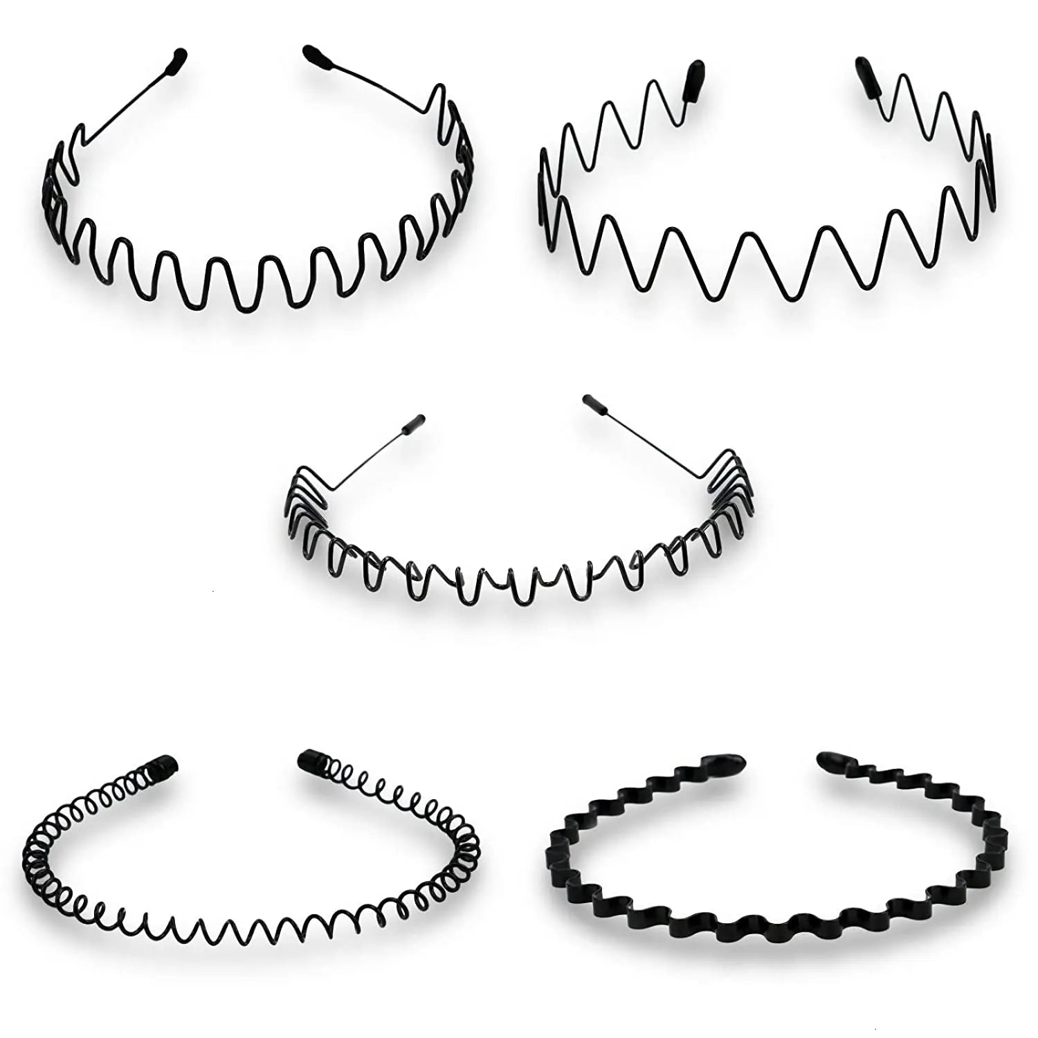 Unisex Black Elastic Non Slip Simple Metal Headbands Men Women Wavy