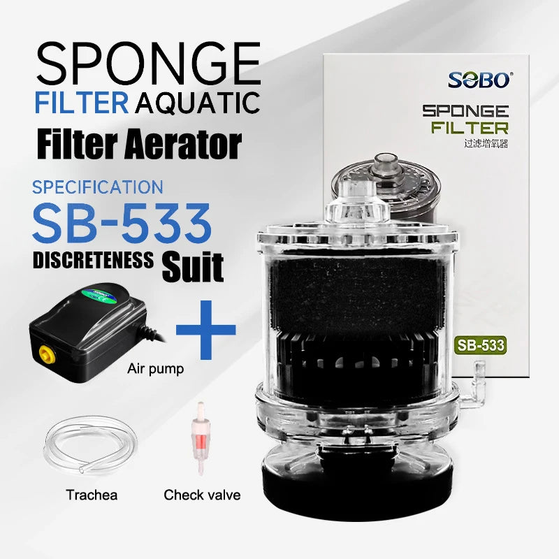 Aquarium Filter Fish Tank Shrimp Pond Air Pump Biochemical Sponge Filter Fish Tank Bio-Sponges With Media Ball Oxygen Increasing Zpaxo D