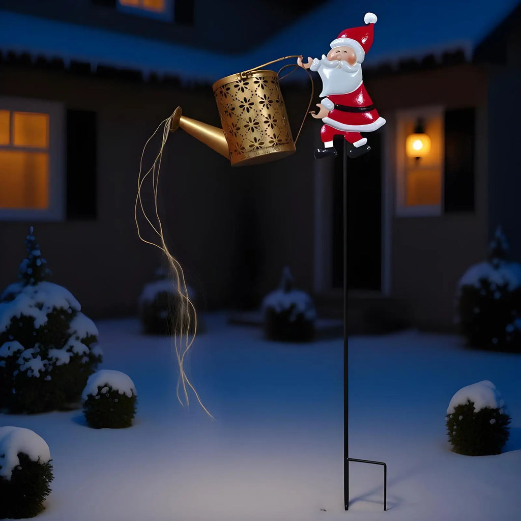Outside Christmas Lights Santa Claus LED Watering Can Retro Solar