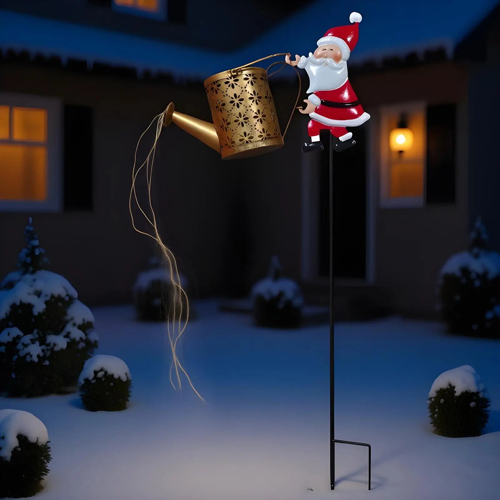 Outside Christmas Lights Santa Claus LED Watering Can Retro Solar