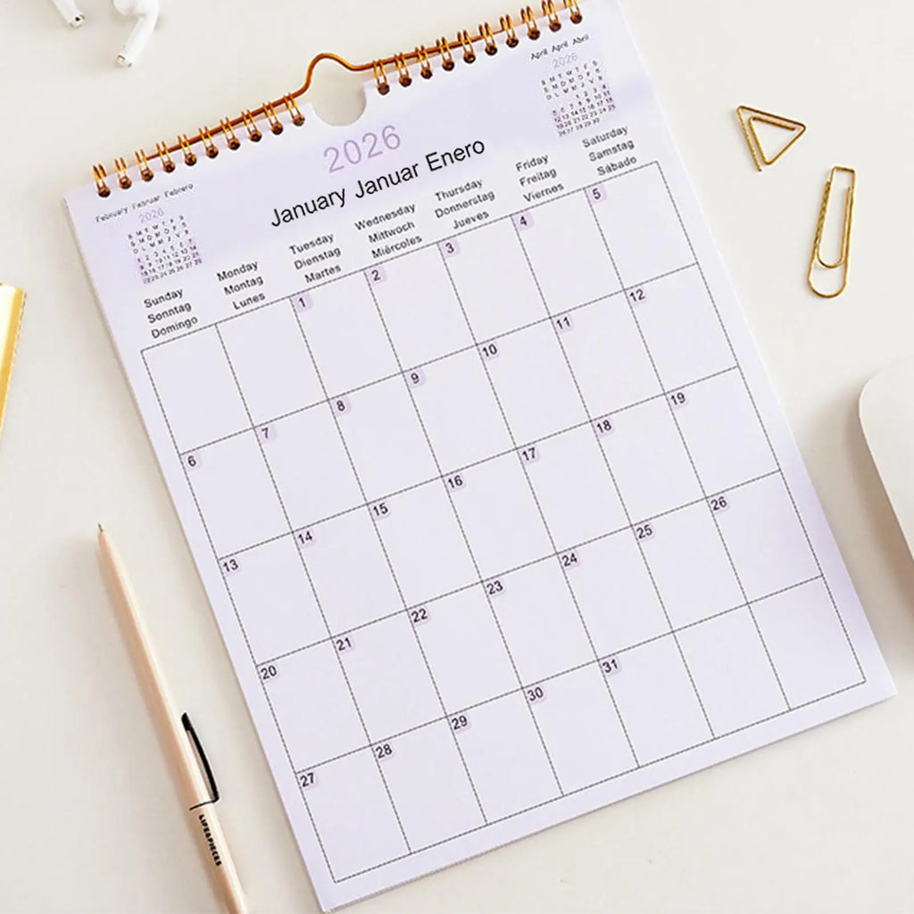 2026 Calendar Decorative Multilingual Coil Calendar 12 Month Modern Decorative Planner for Bedroom Dormitory Apartment Family Zpaxo