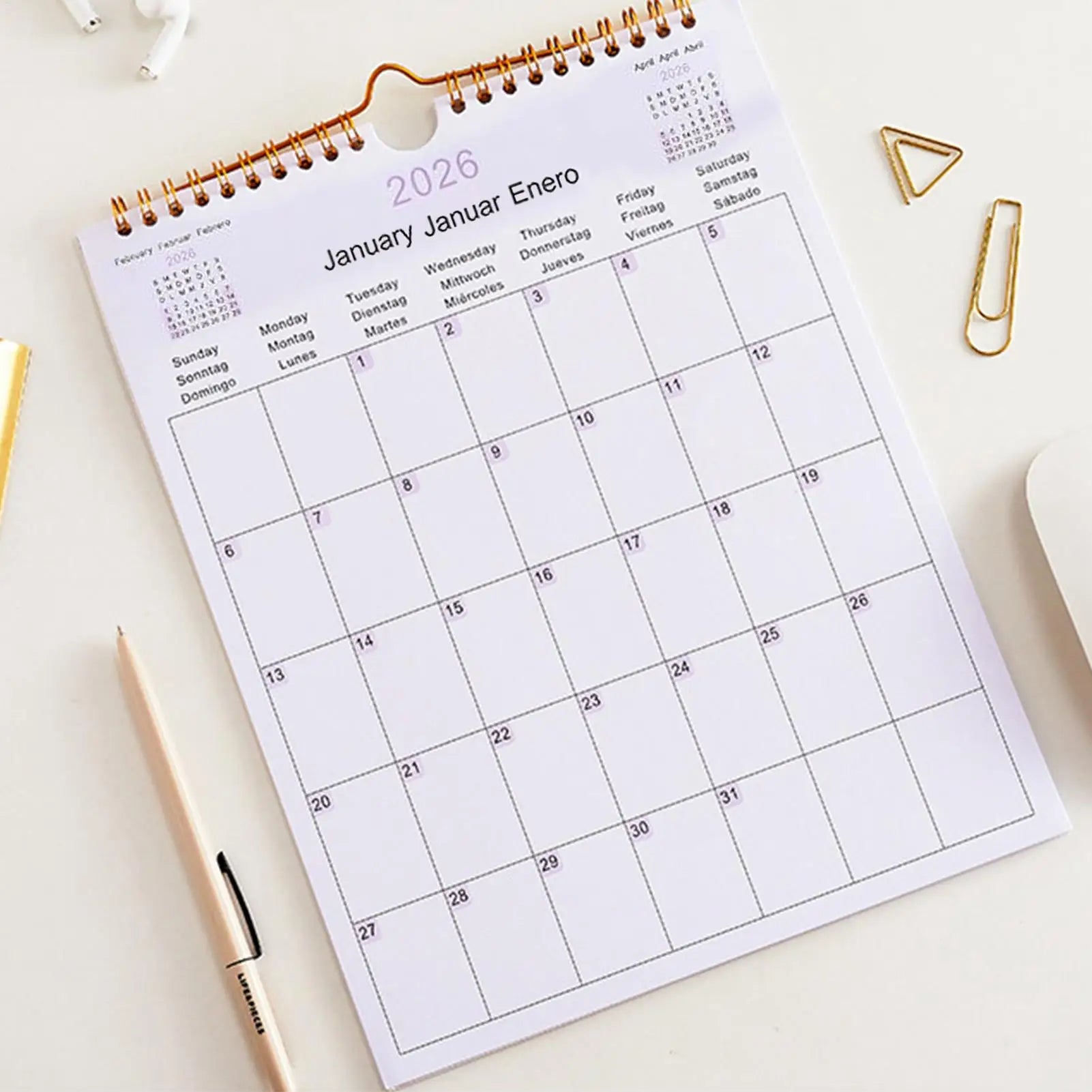 2026 Calendar Decorative Multilingual Coil Calendar 12 Month Modern Decorative Planner for Bedroom Dormitory Apartment Family Zpaxo