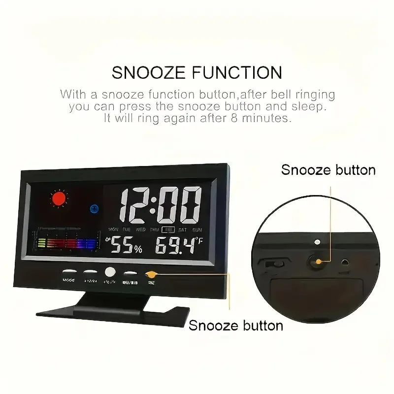 Large Backlit Display Digital Clock Voice Control Weather Station 12