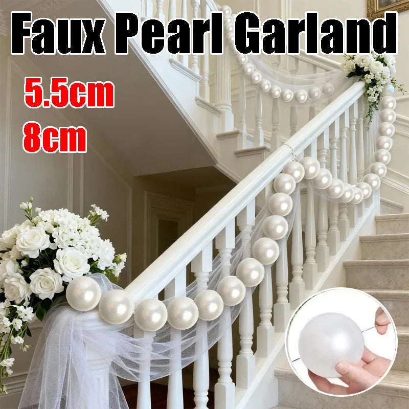 Wedding Backdrop Decor Faux Pearl Garland DIY Beaded Wreath White