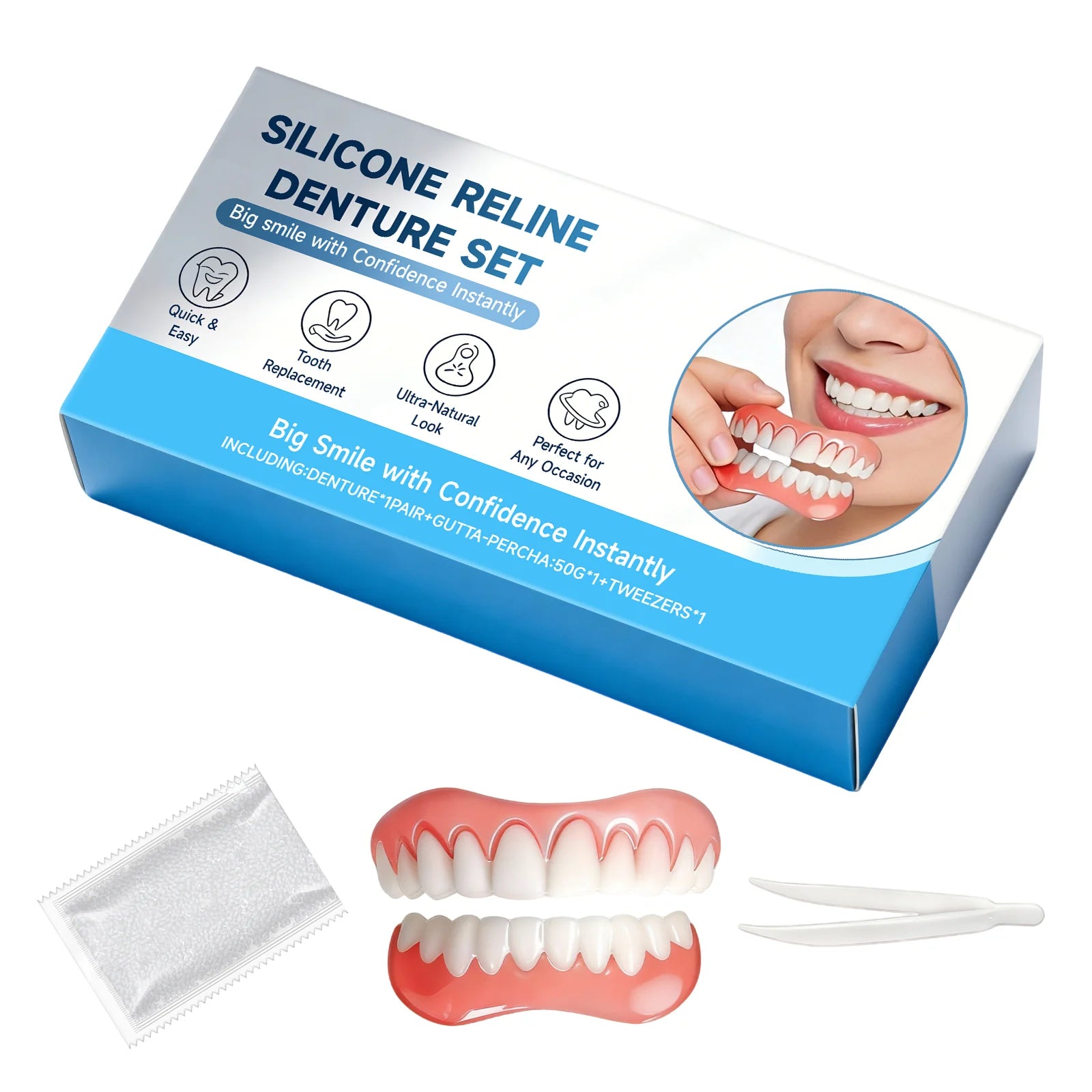 Silicone Reline Denture Set – Fake Teeth Kit for Comfort & Fit Denture Reline Kit Zpaxo 1 Set