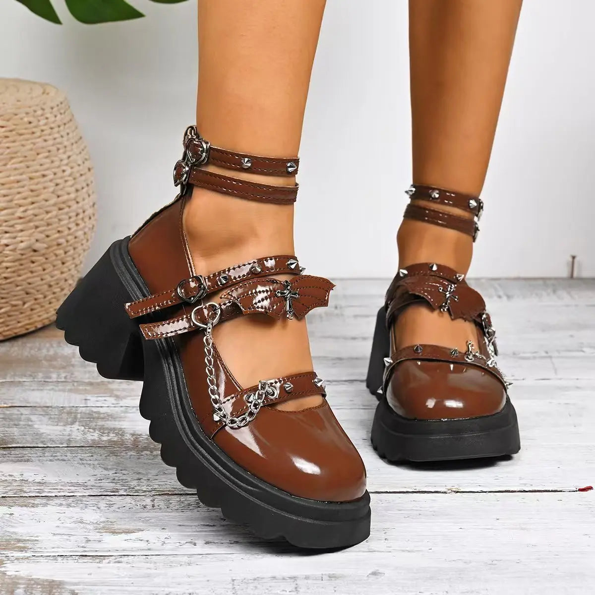 Women Lolita Shoe Platform Wear-resistant High Heels Spring Chunky Mary Jane Shoes Women Round Head Shallow Mouth Sneakers Women Zpaxo