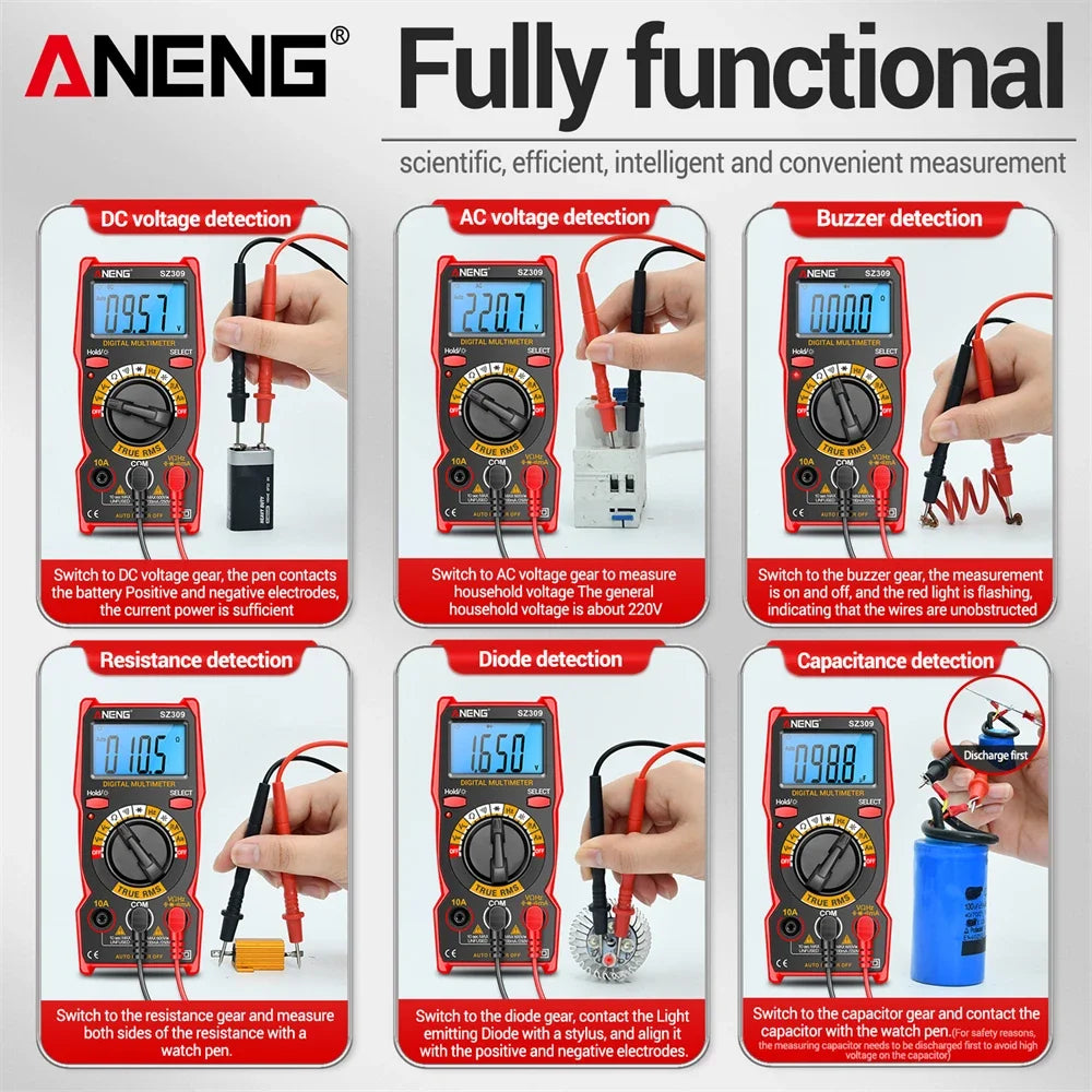 AC DC Voltage Current Tester Red Multimeter Digital Backlit Easy