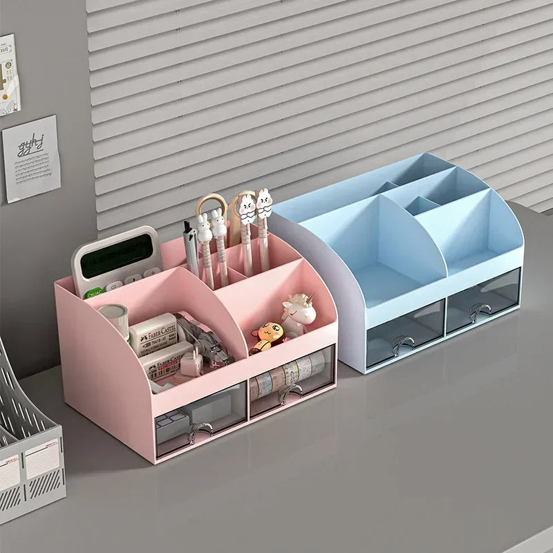 Desktop Transparent Cosmetics Storage Box Desktop Organizer with Drawers Pen Holder Stationary Storage Rack for Office Desks Zpaxo