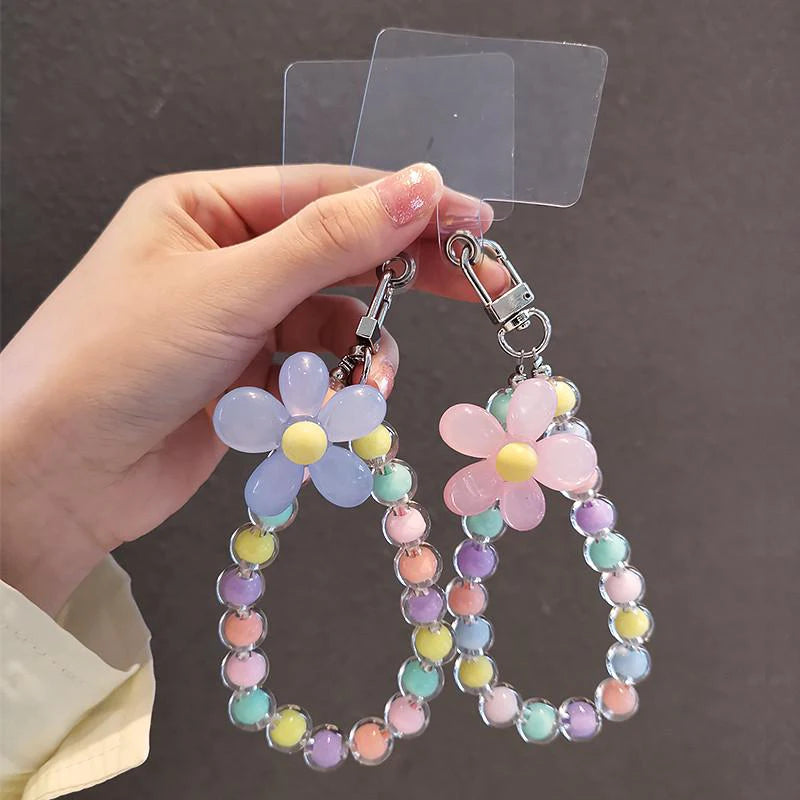 Phone Lanyard Colorful Flower Beaded Pendant Keychain Creative Chain