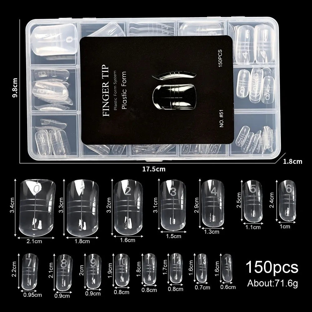 70 140 Gel Dual Nail Forms Transparent 14 Molds Reusable Poly Zpaxo