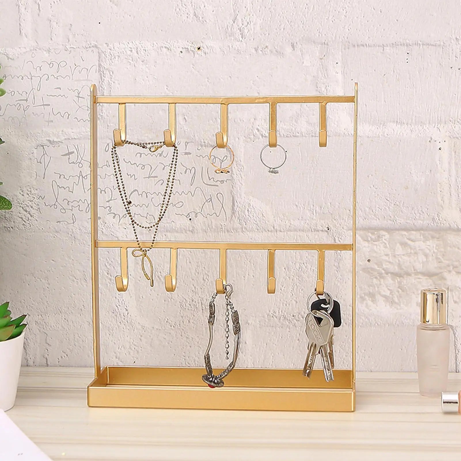 Key Ring Holder Metal Jewelry Organizer 10 Hooks Stand Entrance Front