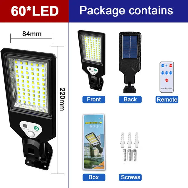 Solar Street Lights Motion Sensor Outdoor Patio LED COB Lamp Zpaxo 2-60LED