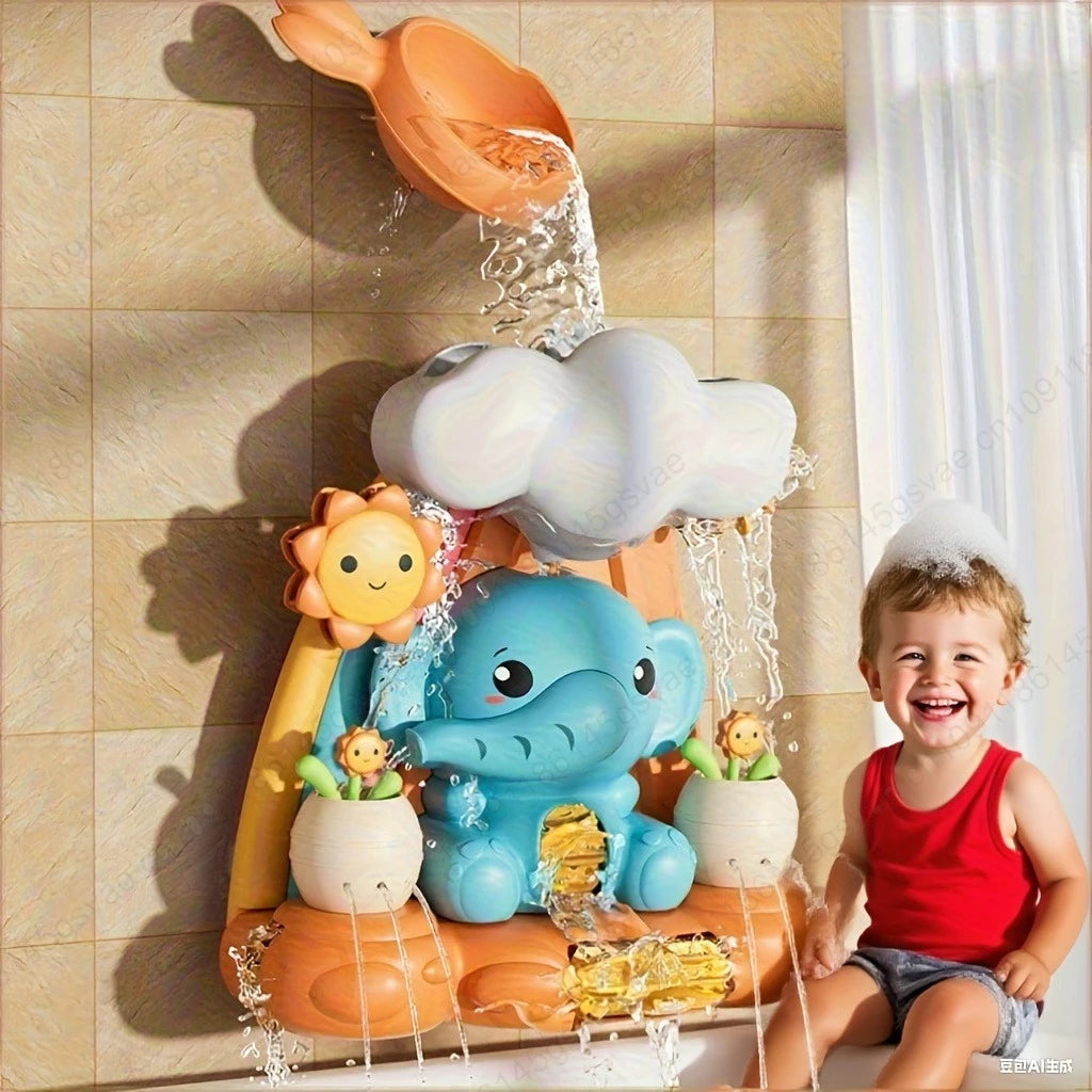 Baby children's water toys, suction cups, turning around, baby elephant water wheel, bathroom shower, male and female baby bath Zpaxo