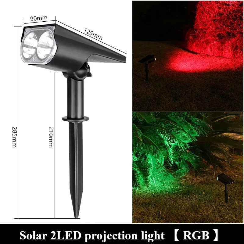 2 LED Solar Spotlights Outdoor IP65 Waterproof Brightness Adjustable Spot Light Garden Backyard Driveway Patio Decor Lamp Zpaxo 2LED RGB Light 1PC
