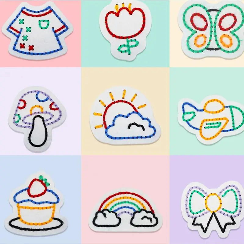 Kids Lacing Cards Fun Handmade Threading Kit Non-Woven Patterns Learning Activity Educational Embroidery Games Fine Motor Skill Zpaxo