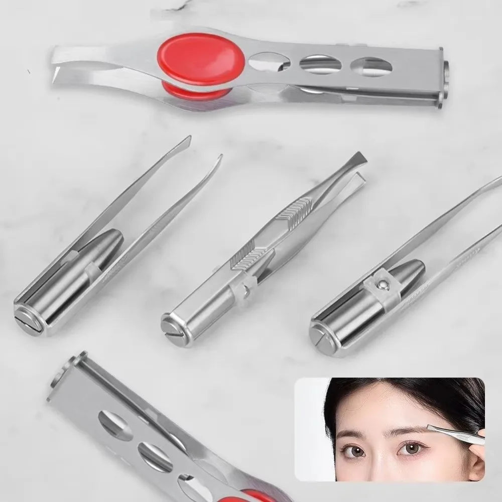 Stainless Steel LED Eyebrow Tweezers Oblique Tip Light Trimming Clip Zpaxo
