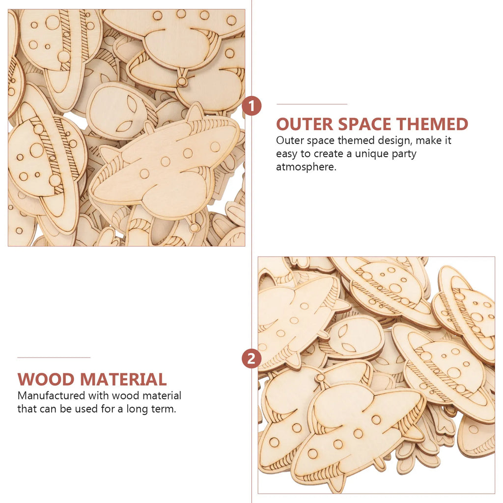 DIY Unfinished Wooden Outer Space Theme Chips Creative Paintable