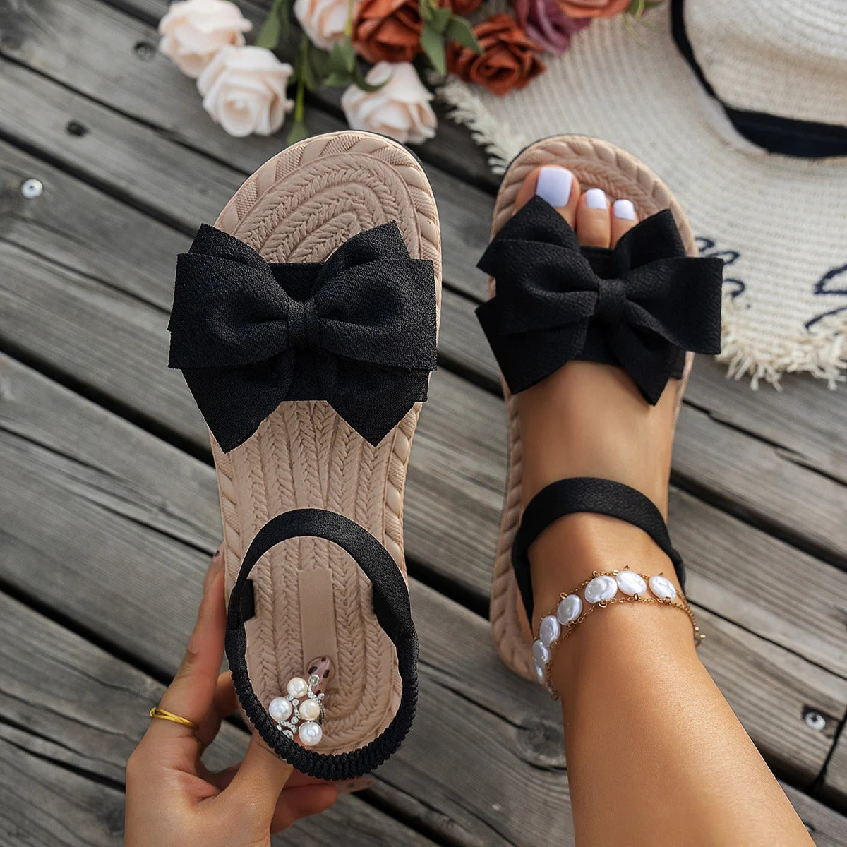 Women Anti-slip Trend Sandals 2025 Summer Lightweight Fashion Beach Zpaxo black 43