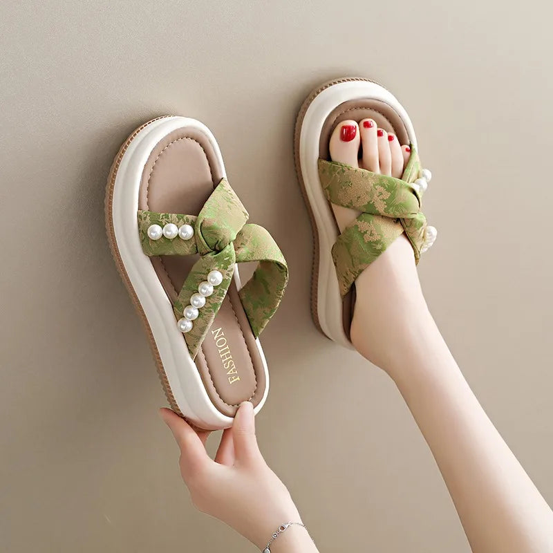 Women's Summer Outdoor Thick Bottom Sandals Soft Sole Beach Slippers Zpaxo green 37