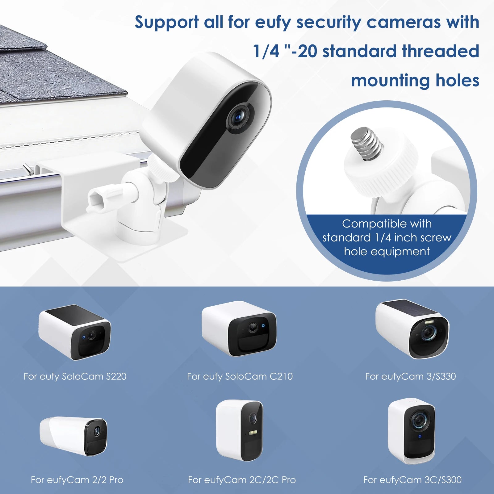 2pcs Cameras Bracket Gutter Mount Compatible with eufy Security SoloCam S220/C210, eufyCam 2C/2C Pro, 3/S330, 2/2 Pro, 3C/S300 Zpaxo