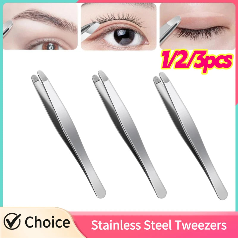 1/2/3PCS Stainless Steel Tweezers Precision Eyebrow Forceps Professional Beauty Tool For Facial Hair Removal Shaping Zpaxo