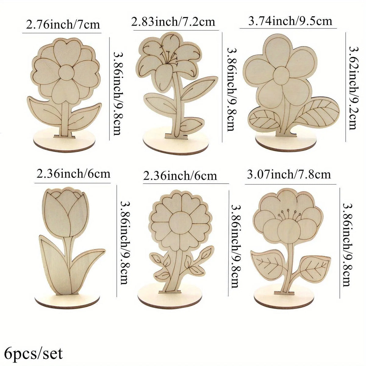 6Pcs/Set Rose/Lily/Sunflower Wooden Ornament Wood DIY Painting Crafts For Spring Happy Easter Party Table Decoration Supply Zpaxo 6pcs